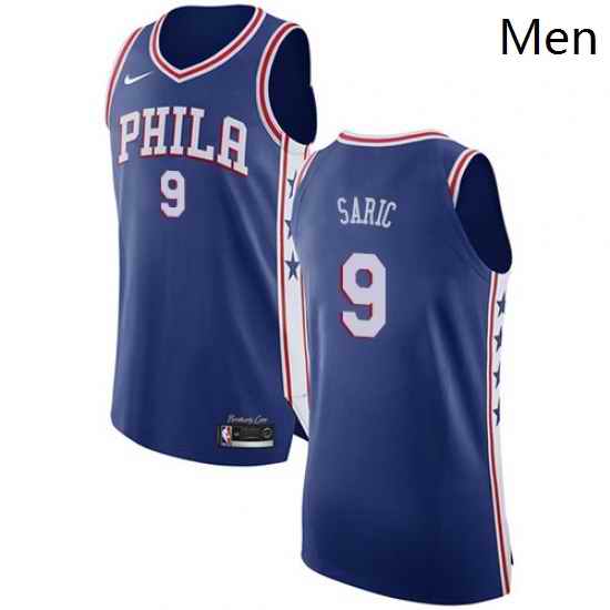Mens Nike Philadelphia 76ers 9 Dario Saric Authentic Blue Road NBA Jersey Icon Edition